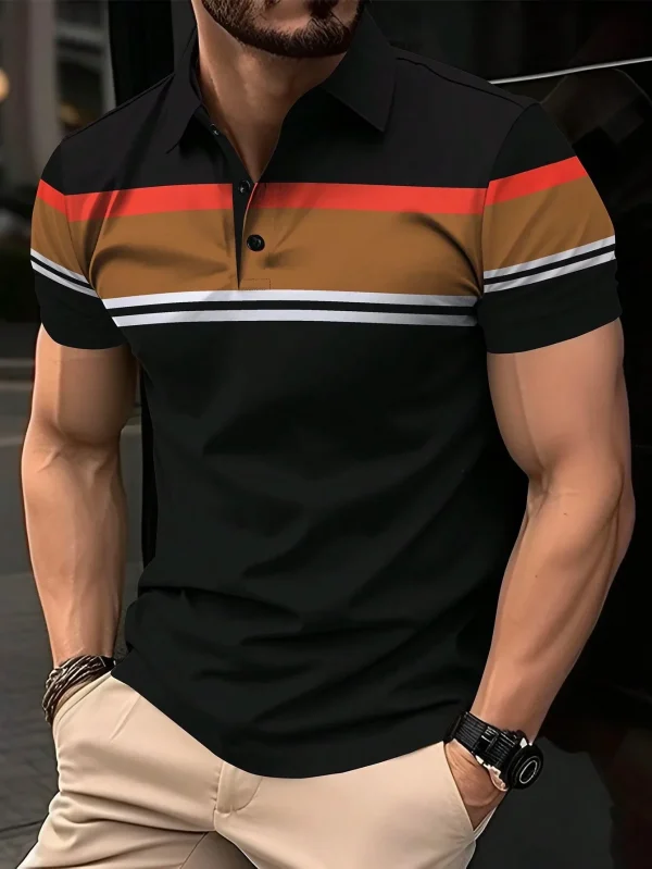 Summer Men's Polo Shirt Button Collar Short Sleeve Pullover Casual Sports Solid Color Striped Lapel Trend Men's T Shirt Tops - Image 7