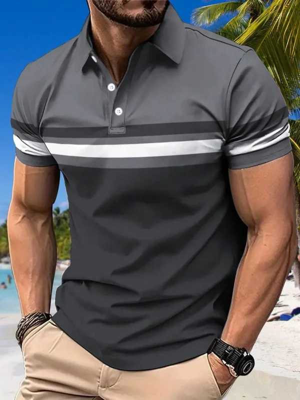 Summer Men's Polo Shirt Button Collar Short Sleeve Pullover Casual Sports Solid Color Striped Lapel Trend Men's T Shirt Tops - Image 10