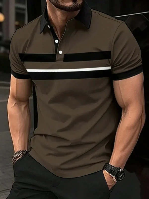 Summer Men's Polo Shirt Button Collar Short Sleeve Pullover Casual Sports Solid Color Striped Lapel Trend Men's T Shirt Tops - Image 8